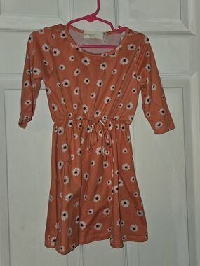 Perfect Peach Kids Floral Tie-Waist Dress in Coral SZ 4T